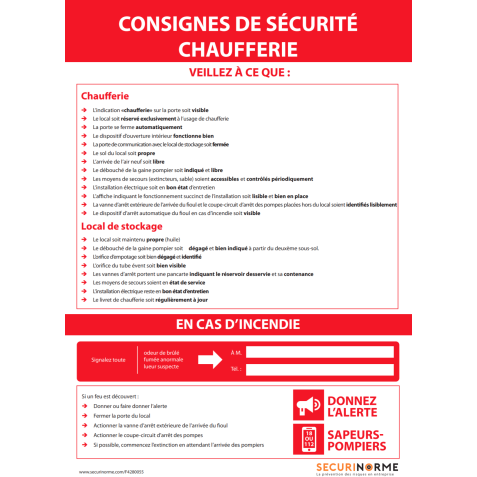 Panneau consignes de sécurité chaufferie