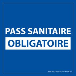 Sticker sanitaire Pass Sanitaire Obligatoire vinyle - 125 x 125 mm -  fond bleu