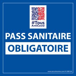 Adhésif d'information - Pass Sanitaire Obligatoire avec QR code - 125 x 125 mm - Vinyle