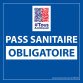 Sticker sanitaire Pass Sanitaire Obligatoire vinyle avec image QR code - 125 x 125 mm -  fond bleu