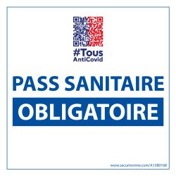 Adhésif d'information - Pass Sanitaire Obligatoire avec QR Code - 125x125 mm - Vinyle