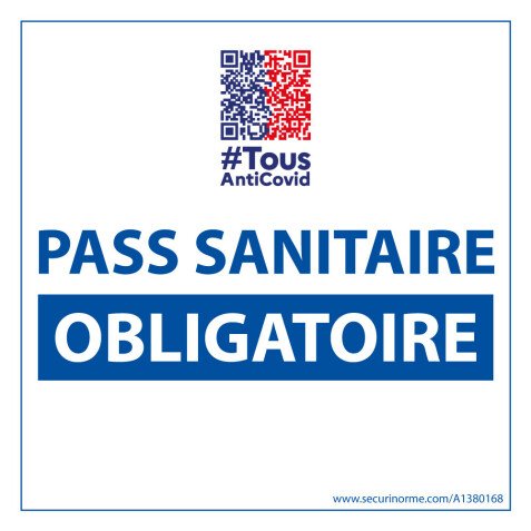 Adhésif d'information - Pass Sanitaire Obligatoire avec QR Code - 125x125 mm - Vinyle