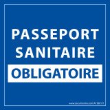 Adhésif d'information - Passeport Sanitaire Obligatoire fond bleu - 125 x 125 mm - Vinyle