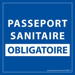 Adhésif d'information - Passeport Sanitaire Obligatoire fond bleu - 125 x 125 mm - Vinyle