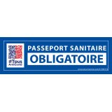 Signalétique Sticker sanitaire Passeport Sanitaire Obligatoire vinyle avec picto QR code - 150 x 50 mm -  fond bleu