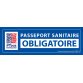 Signalétique Sticker sanitaire Passeport Sanitaire Obligatoire vinyle avec picto QR code - 150 x 50 mm -  fond bleu