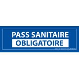 Sticker sanitaire Pass Sanitaire Obligatoire vinyle - 150 x 50 mm -  fond bleu