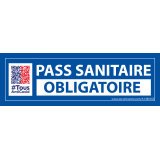 Sticker sanitaire Pass Sanitaire Obligatoire vinyle avec picto QR code - 150 x 50 mm -  fond bleu