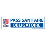 Sticker sanitaire Pass Sanitaire Obligatoire vinyle avec picto QR code - 150 x 50 mm -  fond blanc