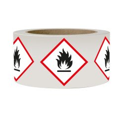 Étiquettes - Matières inflammables - SGH02 - 50 mm - Vinyle Autocollant - Rouleau de 250