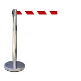 Poteau de Signalisation avec Enrouleur de Sangle - Inox - Hauteur 910 mm