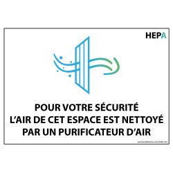 Panneau signalétique - Pour votre sécurité, l'air est filtré par HEPA - NF-EN 1822 - 150 x 210 mm - Vinyle