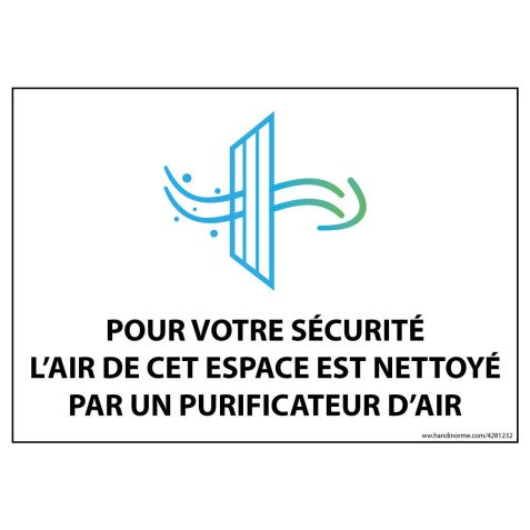 Panneau d'information - Pour votre sécurité, l'air de cet espace est nettoyé par un purificateur d'air - 150 x 210 mm - Vinyle  - Vinyle souple autocollant