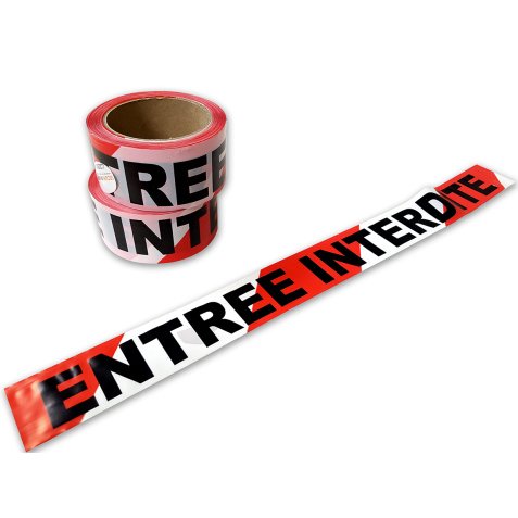 Barrière de sécurité - Ruban de chantier "Entrée interdite" NF P98-465 - 100m x 50mm - Polyéthylène