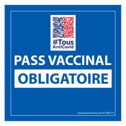 Adhésif d'information - Pass Vaccinal Obligatoire avec QR Code - 125x125 mm - Vinyle.