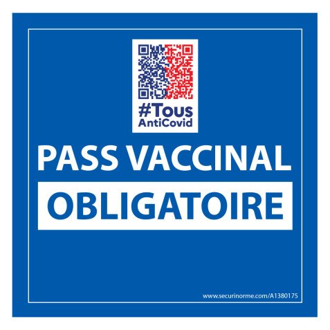 Adhésif d'information - Pass Vaccinal Obligatoire avec QR Code - 125x125 mm - Vinyle.