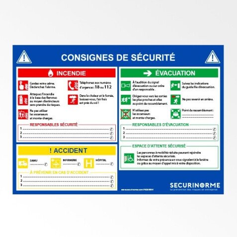 Consignes de sécurité A4  - affichage obligatoire