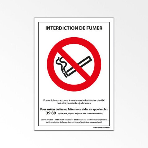Panneau interdiction - Interdiction de fumer avec décret - A5