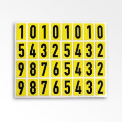 Planche de 32 chiffres noir sur jaune - 15 mm - Tissu plastifié