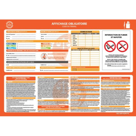 Affiche obligatoire entreprise entre 11 & 49 salariés - A3 - Vinyle plastifié
