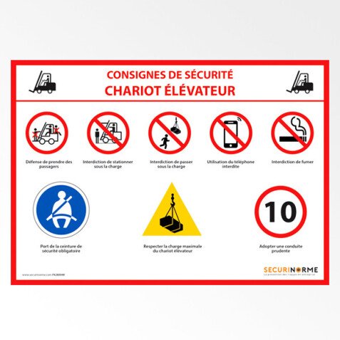 Panneau - Consignes de sécurité chariot élévateur - A3 - PVC