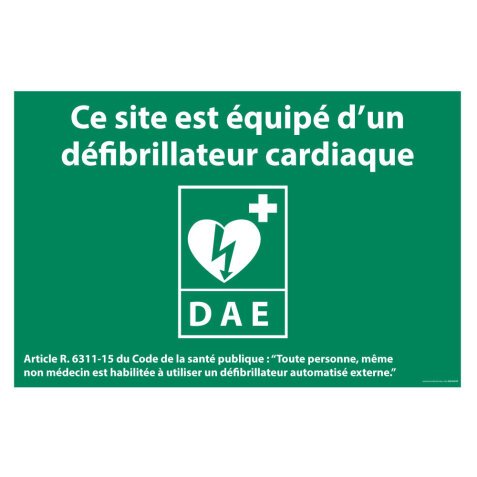 Panneau DAE - ce site est équipé d'un défibrilateur cardiaque - Modèle 1