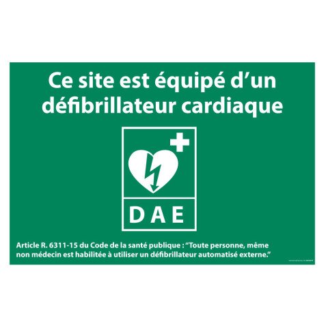 Panneau - Ce site est équipé d'un défibrillateur cardiaque - ISO 7010  - 420 x 280 mm - Vinyle