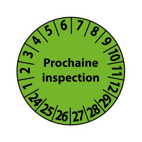 Pastilles Calendrier - Prochaine inspection - 25 mm - Vinyle - Lot de 7  - Vinyle Souple Autocollant coloris vert