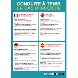 Poster - Conduite à tenir en cas d'incendie 4 langues - 297x420 mm
