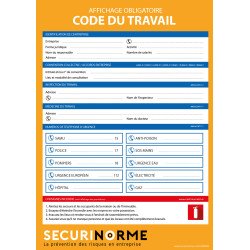 Panneau - Affiche Code du travail obligatoire - 297x420 mm