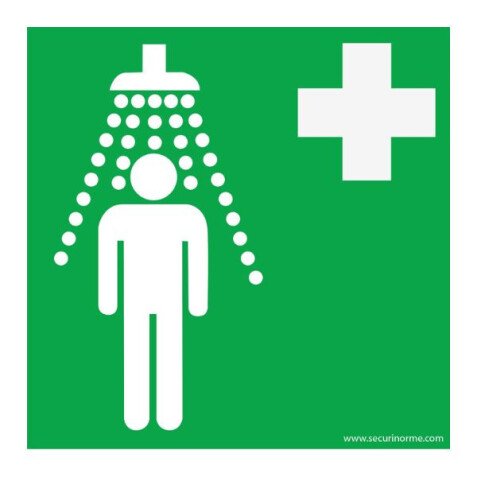 Panneau premiers secours - Douche de sécurité - ISO EN 7010  - 125 x 125 mm - Vinyle Souple Autocollant