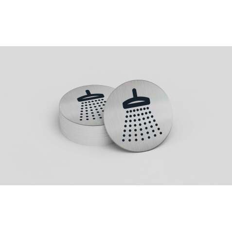 Pictogramme rond de porte - Douche-  83mm - Acier brossé