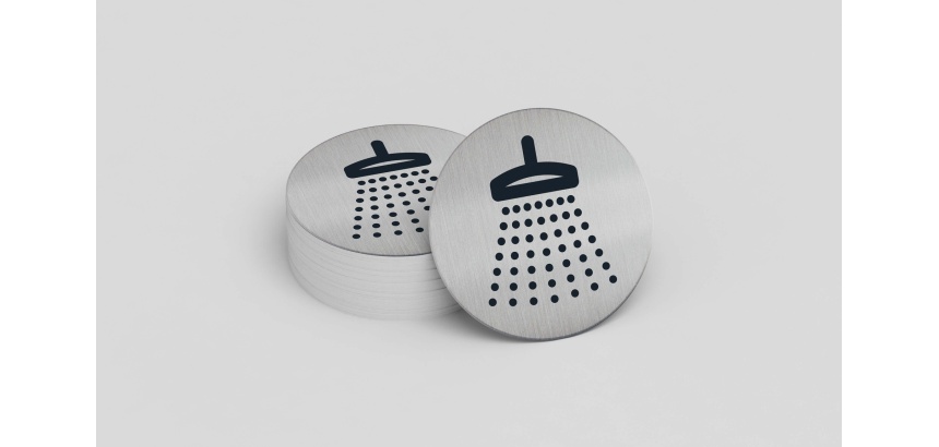 Panneau d'information - Pictogramme Douche - 83 mm - Acier brossé