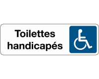 Panneau PMR – Toilettes handicapés – Fixation adhésive solide  - 250 x 80 mm - Blanc