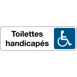 Panneau PMR – Toilettes handicapés – Fixation adhésive solide  - 150 x 47 mm - Blanc