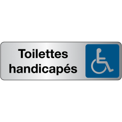Panneau PMR – Toilettes handicapés – Fixation adhésive solide  - 150 x 47 mm - Argent
