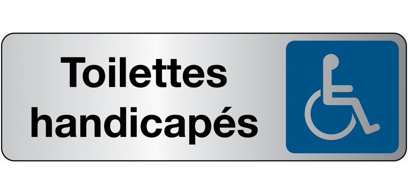 Panneau PMR Toilettes handicapés adhésif – PVC/Alu  - 250 x 80 mm - Blanc