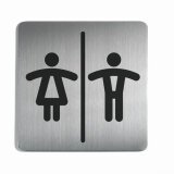 Panneau de porte - Toilettes Mixtes Homme/Femme - 150x150 mm - Acier Brossé
