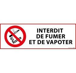 Panneau d'Interdiction - Interdiction de fumer et vapoter  - 297 x 105 mm - Vinyle Souple Autocollant