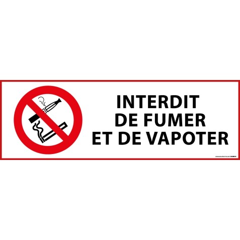 Panneau d'Interdiction - Interdiction de fumer et vapoter  - 297 x 105 mm - Vinyle Souple Autocollant