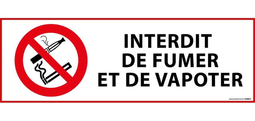Panneau d'Interdiction - Interdiction de fumer et vapoter  - 297 x 105 mm - PVC 2 mm