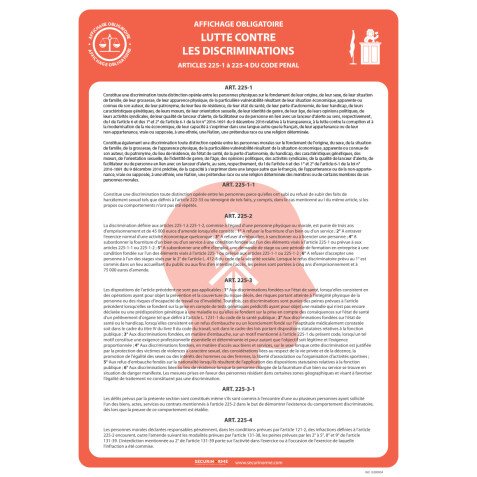 Panneau d'affichage - Lutte contre les discriminations - Papier plastifié - A3