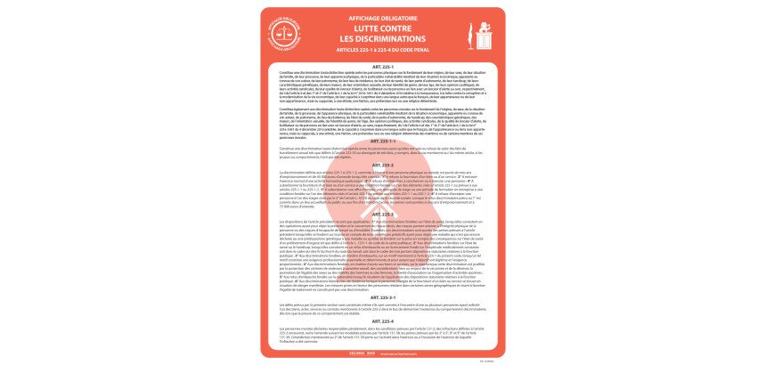 Panneau - Lutte contre les discriminations - Papier plastifié A3