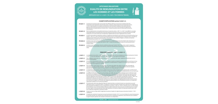 Affiche - Égalité de rémunération H/F - Papier plastifié