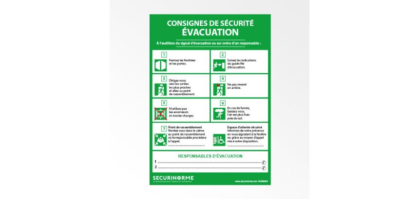 Affiche obligatoire - Consignes Sécurité Évacuation - 297 x 420 mm