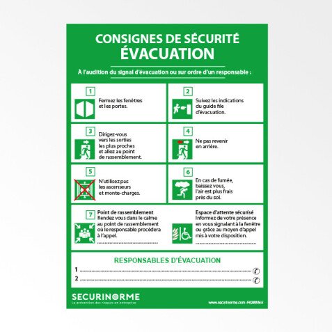 Affiche obligatoire - Consignes Sécurité Évacuation - 297 x 420 mm