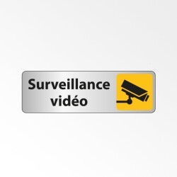 Panneau d'information - Surveillance vidéo avec pictogramme caméra  - 150 x 47 mm - Blanc