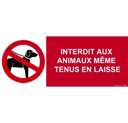 Panneau interdiction - Animaux interdits même en laisse  - 210 x 75 mm - vinyle