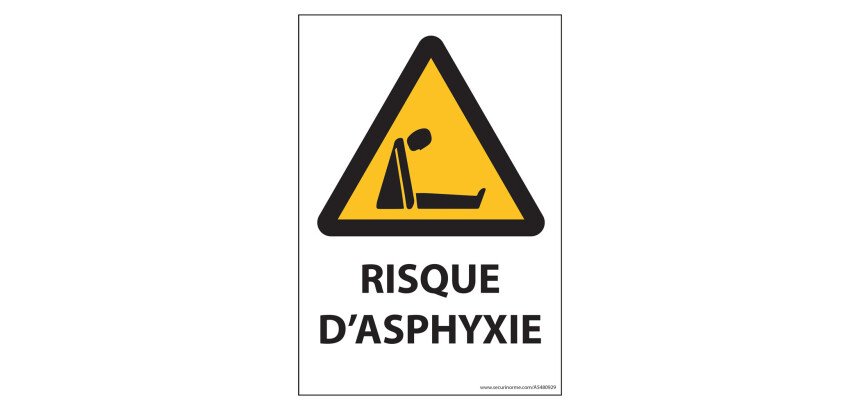 Panneau d'obligation 'Risque d'asphyxie" - ISO 7010 - W041  - PVC dos adhésif - A5