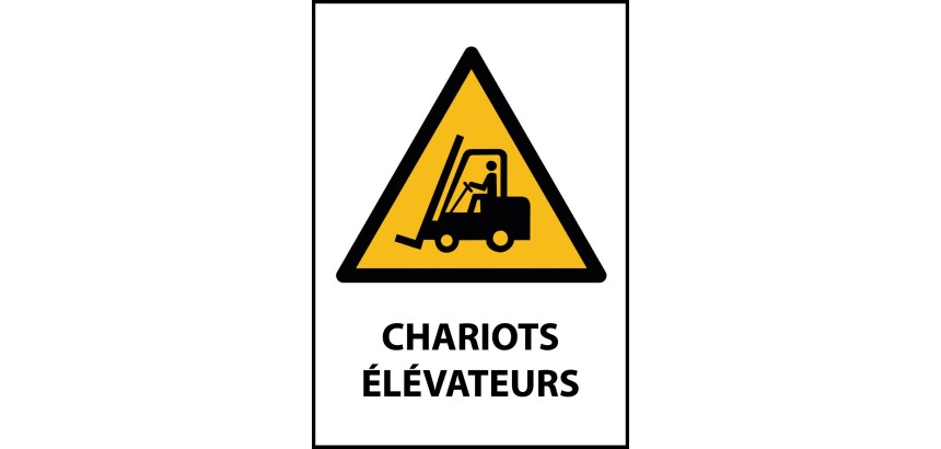 Panneau Danger - chariots élévateurs - W014 - ISO 7010  - PVC dos adhésif - A5